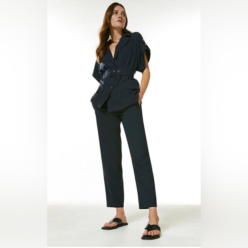 Karen Millen blazer Polished Stretch Belted blazer in navy Size US 4. NWT - Picture 10 of 11